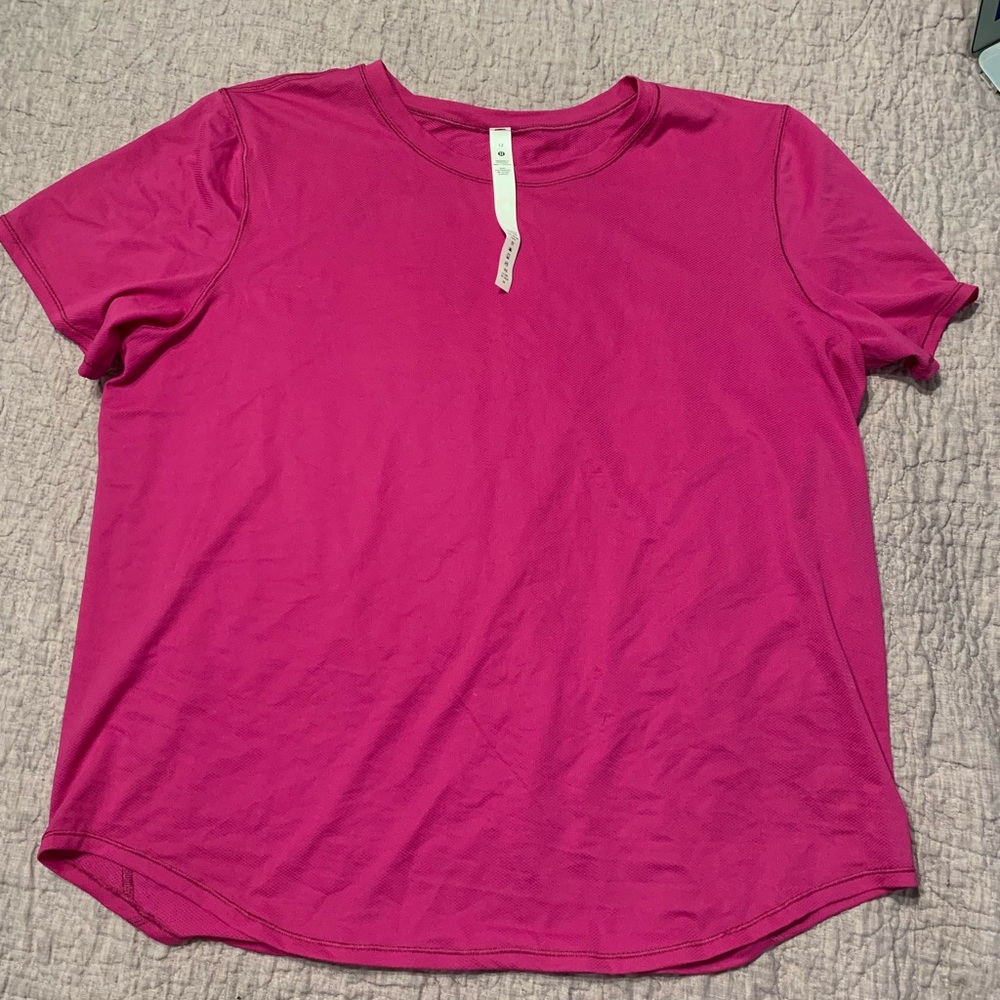 Pink Lululemon high neck running T-shirt
